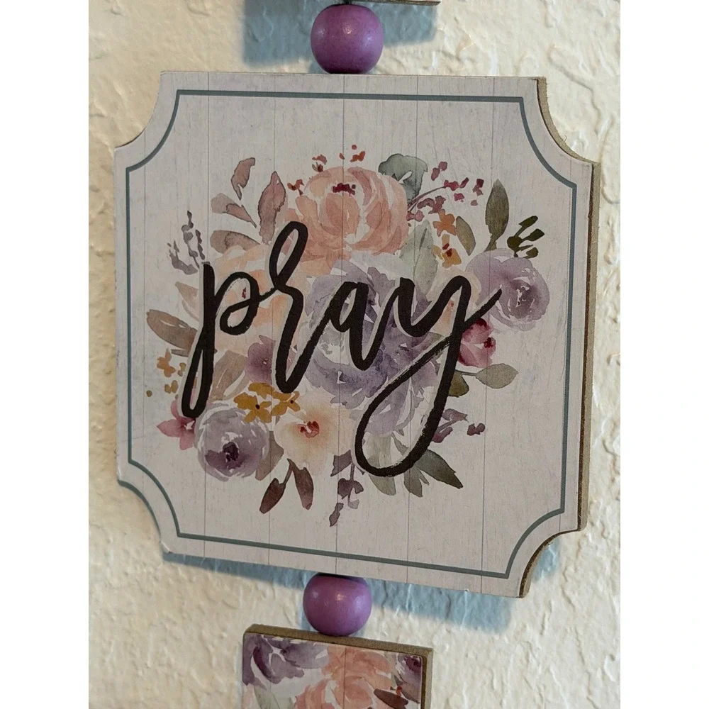 Special Moments Floral Pray Cross Wall Decor Lavender Pink Wood Bead Tassel 23in
